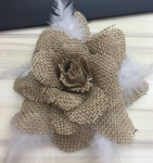 Burlap Flower w/ Feather (12 PCS)
