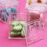 BSD #2635CP Baby Shower Transparent Pink Square Box(12pcs)