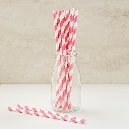 PPS3-16 Striped Paper Straw Hot Pink (20pcs)